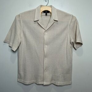 Banana Republic Men's Mesh Resort Shirt XL Beige Knit Camp Collar EUC
